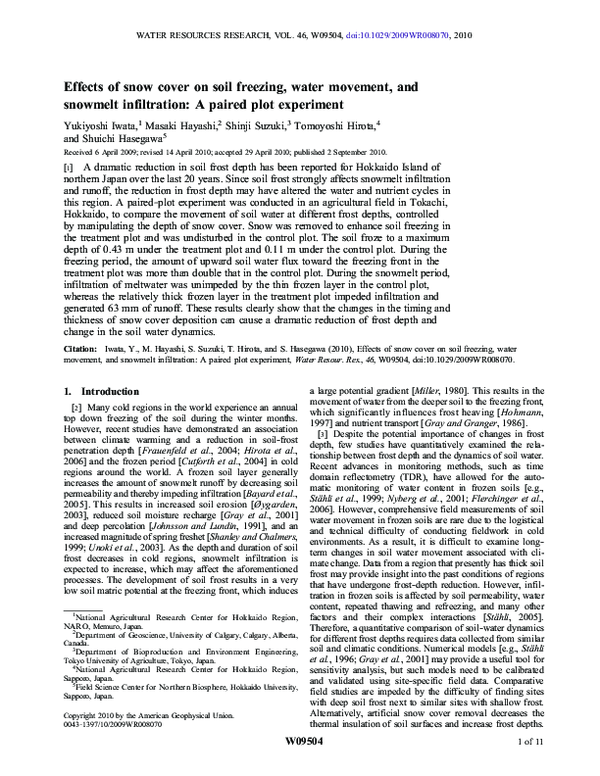 (PDF) Effects of snow cover on soil freezing, water movement, and ...