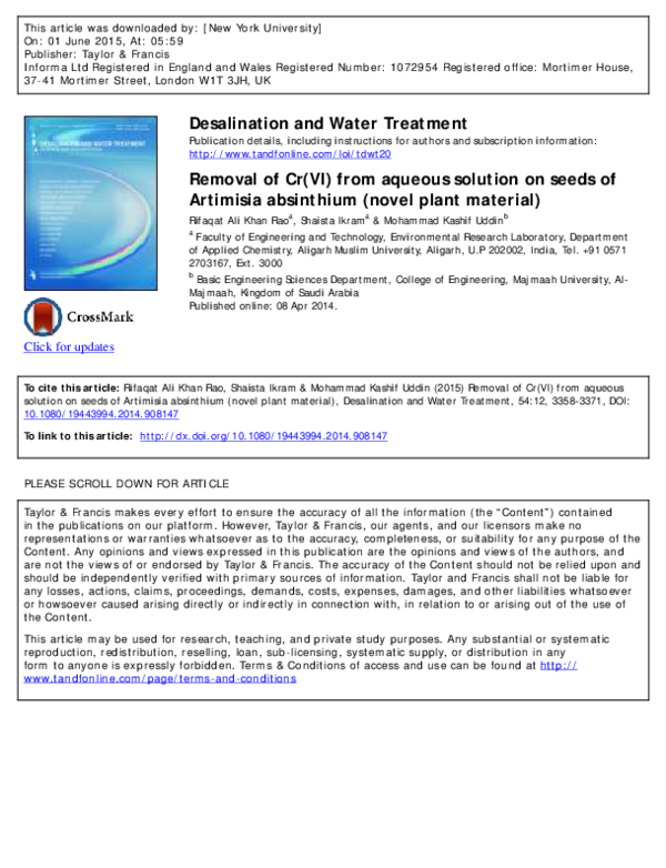 (PDF) Removal of Cr(VI) from aqueous solution on seeds of Artimisia ...