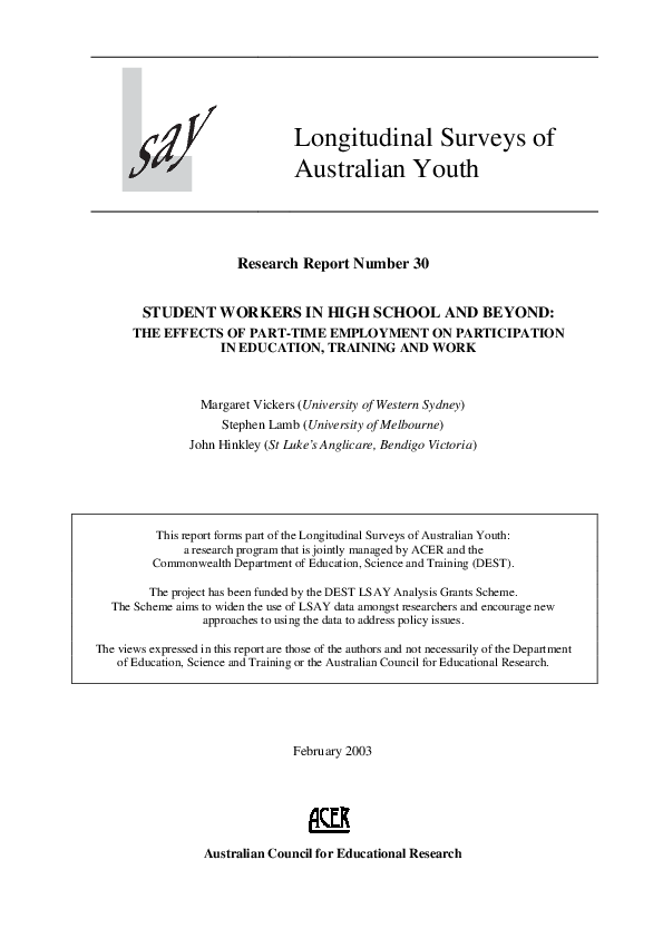 (PDF) Student workers in high school and beyond: The effects of part ...