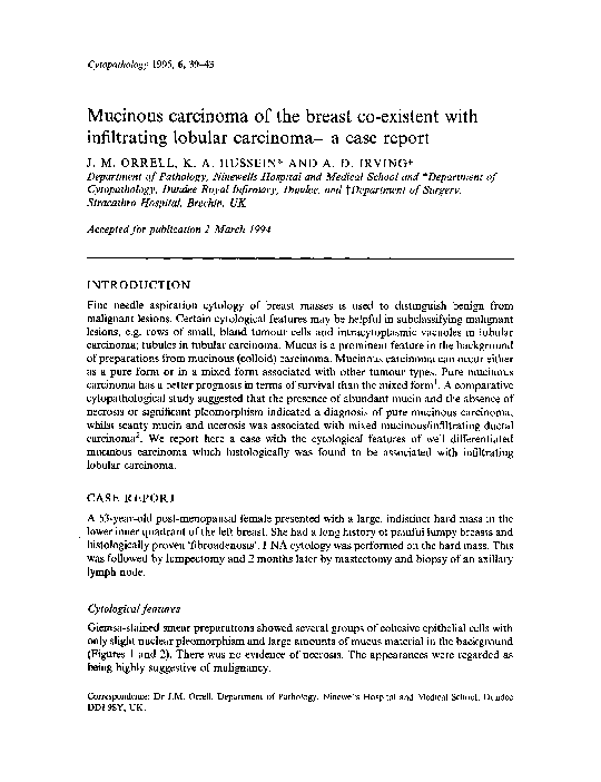 (PDF) Mucinous carcinoma of the breast co-existent with infiltrating ...