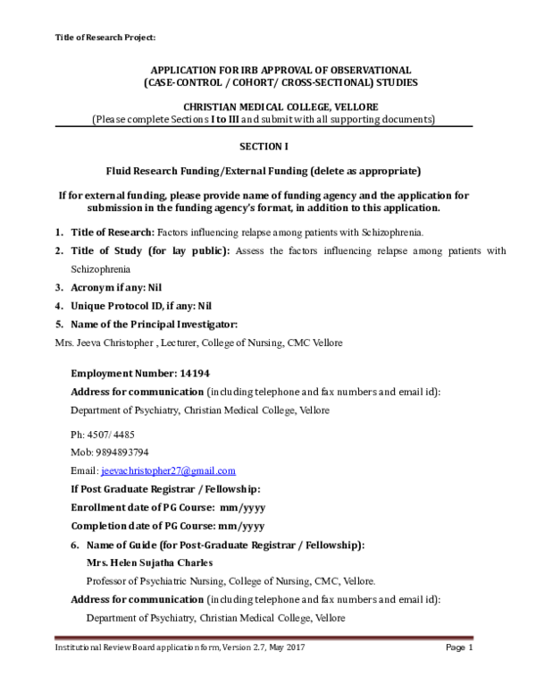 (DOC) APPLICATION FOR IRB APPROVAL OF OBSERVATIONAL (CASECONTROL