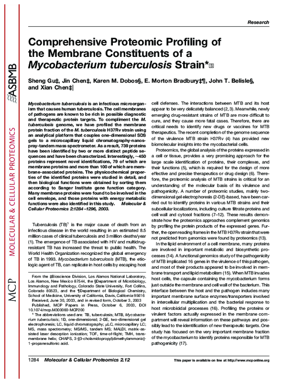 (PDF) Comprehensive Proteomic Profiling of the Membrane Constituents of ...