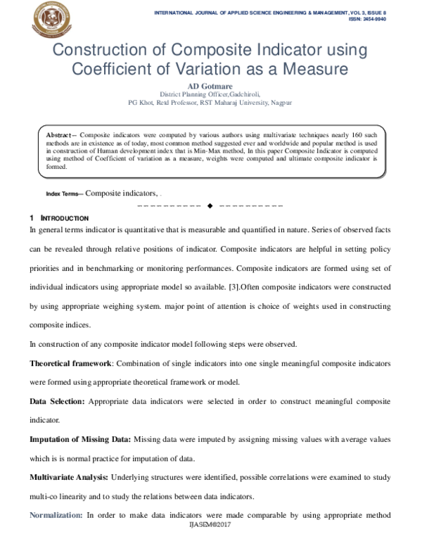 (PDF) Construction of Composite Indicator using Coefficient of ...