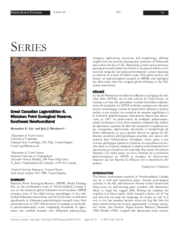 PDF) Great Canadian Lagerstätten 6. Mistaken Point Ecological