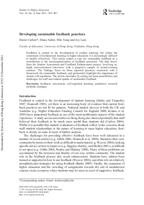 (PDF) Developing sustainable feedback practices