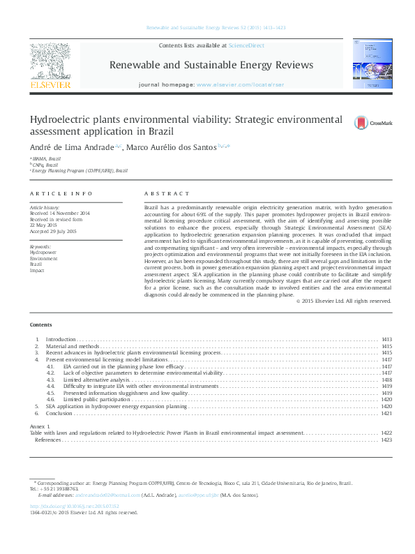 (PDF) Hydroelectric plants environmental viability: Strategic ...