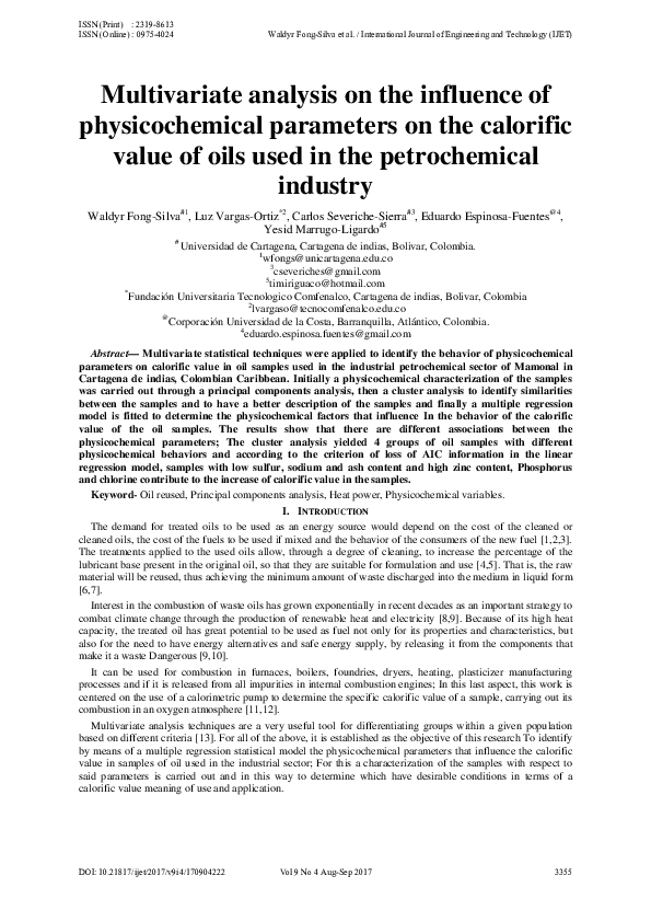 (PDF) Multivariate analysis on the influence of physicochemical ...