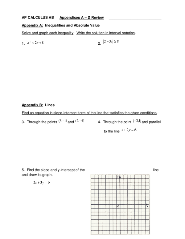 slope intercept form review pdf
AP CALCULUS AB Appendices A – D Review | Sean Xu - Academia.edu slope intercept form review pdf
AP CALCULUS AB Appendices A – D Review | Sean Xu - Academia.edu