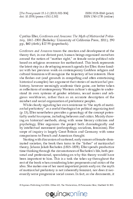 (PDF) Review of Cynthia Eller's Gentlemen and Amazons: The Myth of ...