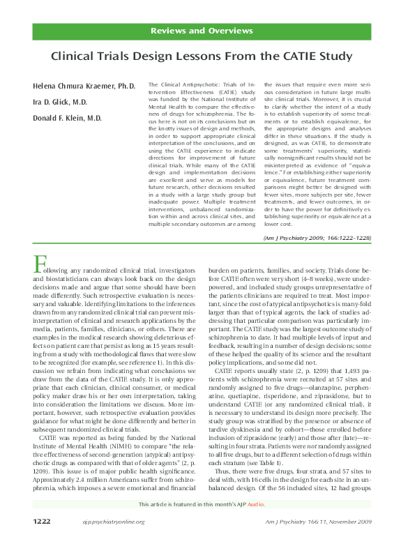 (PDF) Clinical Trials Design Lessons From the CATIE Study