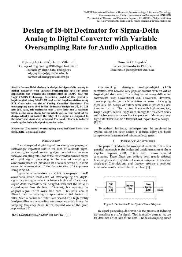 (PDF) Design of 18bit Decimator for SigmaDelta Analog to Digital