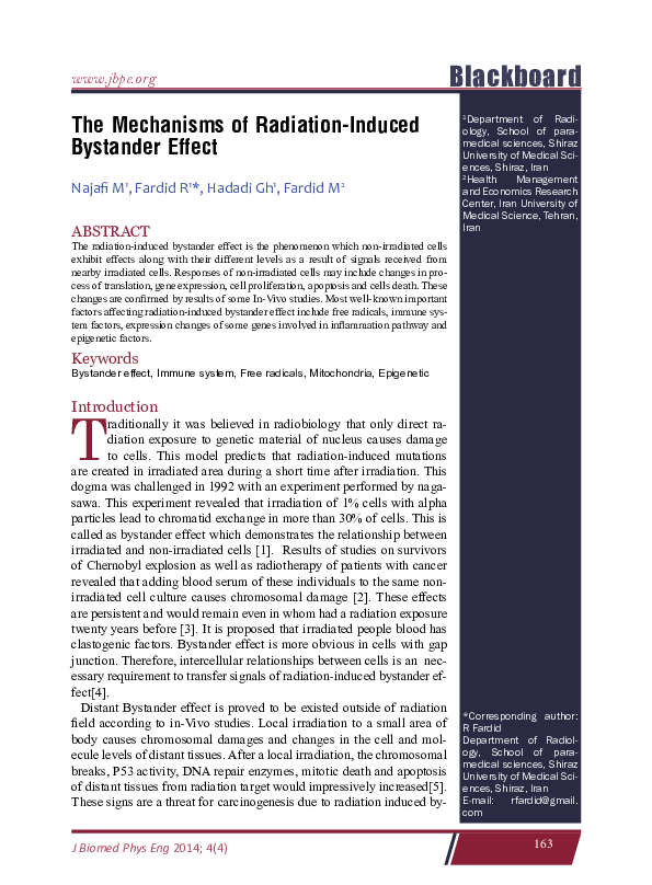 (PDF) The Mechanisms of Radiation-Induced Bystander Effect