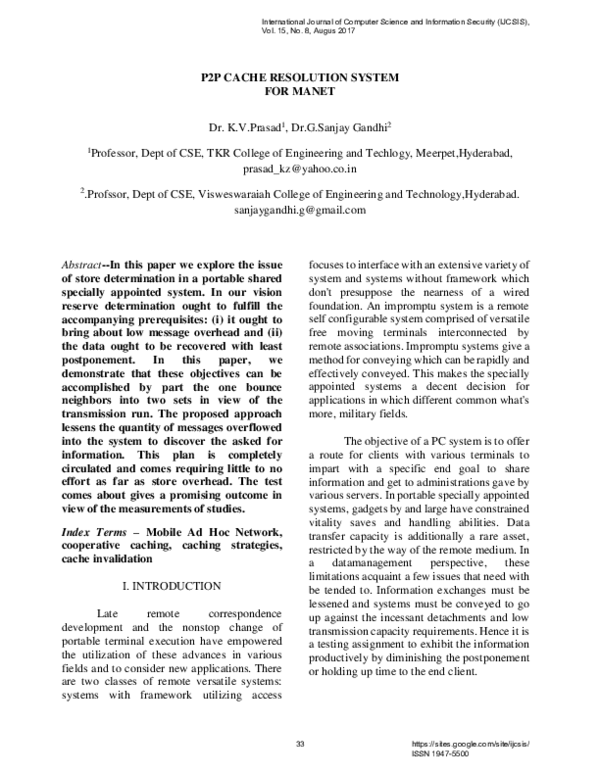 (PDF) P2P CACHE RESOLUTION SYSTEM FOR MANET