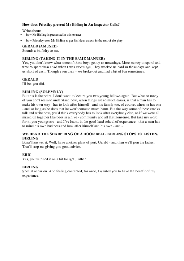 (DOC) How does Priestley present Mr Birling in An Inspector Calls