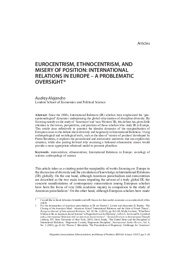 (PDF) Eurocentrism, Ethnocentrism and Misery of Position: International ...