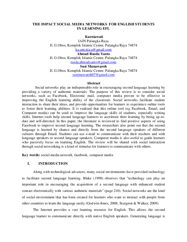 (DOC) THE IMPACT SOCIAL MEDIA NETWORKS FOR ENGLISH STUDENTS IN LEARNING EFL