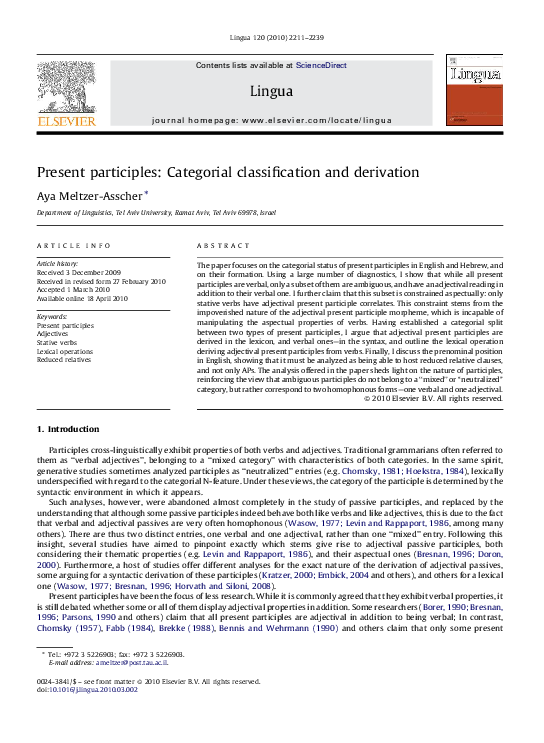 (PDF) Present participles: Categorial classification and derivation