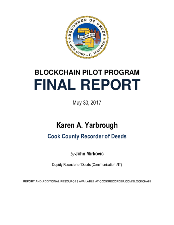(PDF) BLOCKCHAIN PILOT PROGRAM Cook County Recorder of Deeds Deputy