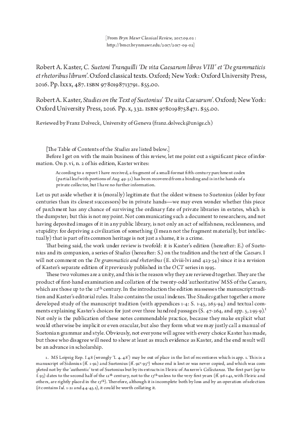(PDF) C. Suetonii Tranquilli De vita Caesarum libri XII et De
