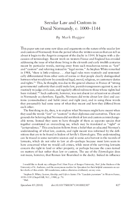 Secular Law and Custom in Ducal Normandy, c. 10001144