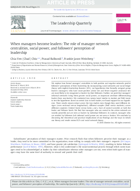 (PDF) Powerful Leaders and Satisfied Followers: Roles of Network and ...