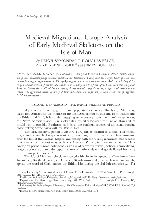 Medieval Migrations: Isotope Analysis of Early Medieval Skeletons on the Isle of Man