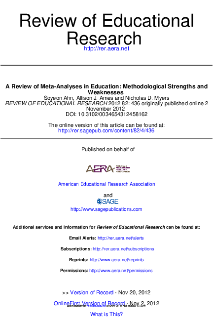 (PDF) A Review of Meta-Analyses in Education: Methodological Strengths ...