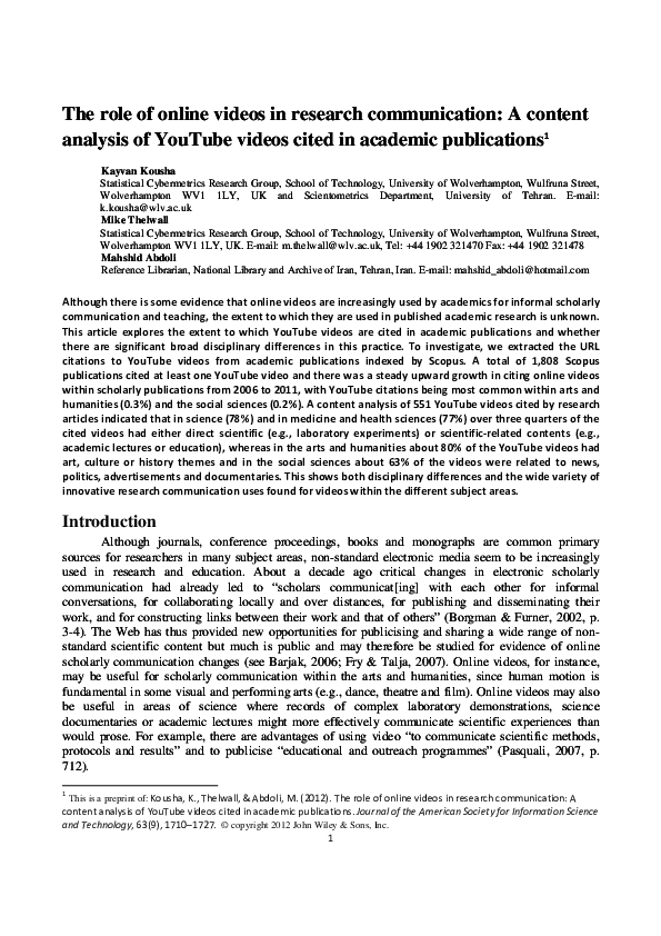 (PDF) The role of online videos in research co