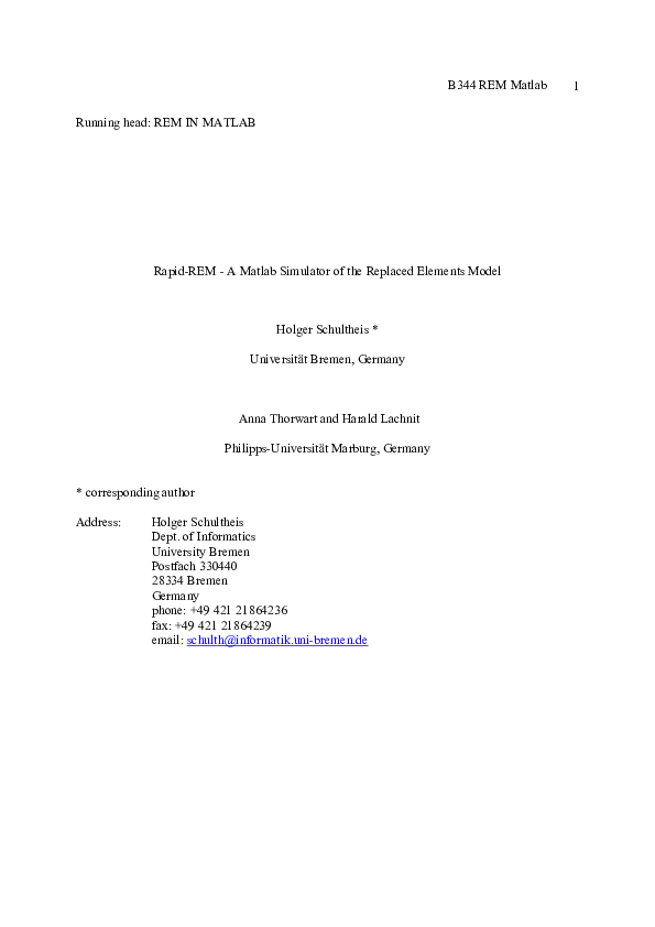 (PDF) RapidREM A MATLAB simulator of the replacedelements model