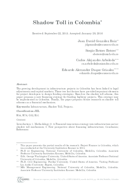 (PDF) Shadow Toll in Colombia