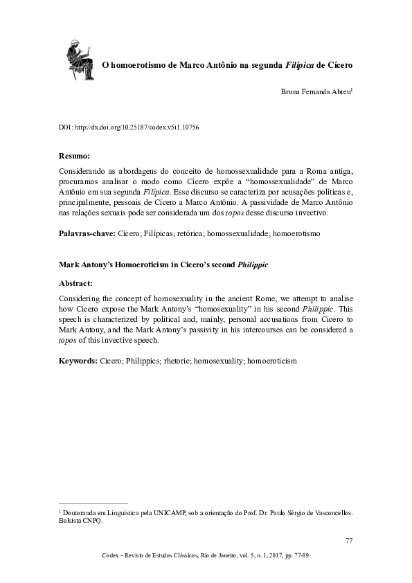 (PDF) O homoerotismo de Marco Antônio na segunda Filípica de Cícero