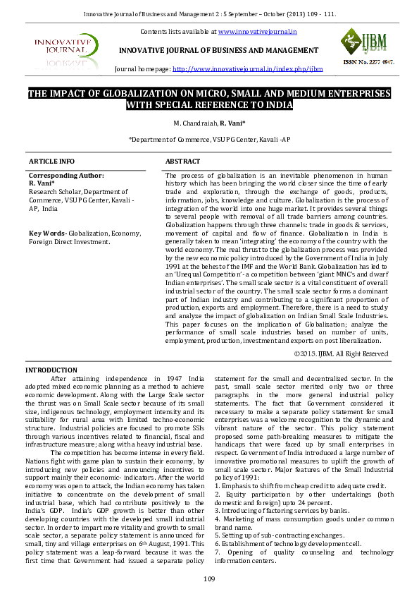 (PDF) THE IMPACT OF GLOBALIZATION ON MICRO, SMALL AND MEDIUM ...