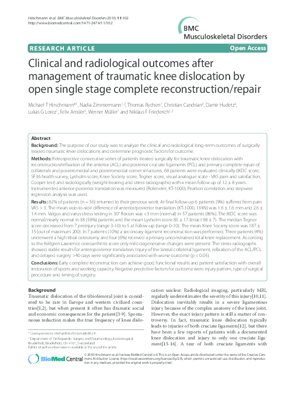 (PDF) Clinical and radiological outcomes after management of traumatic ...