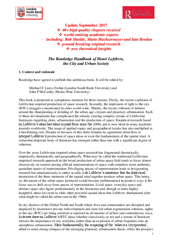 (PDF) update 2018 Routledge Handbook Henri Lefebvre, the City and