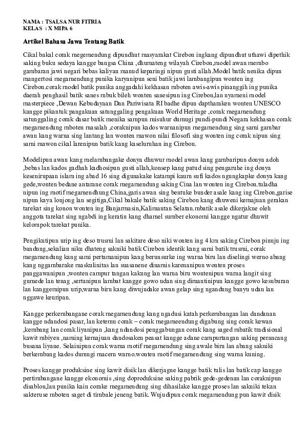 Contoh Artikel Bahasa Jawa Tentang Batik Mosaicone