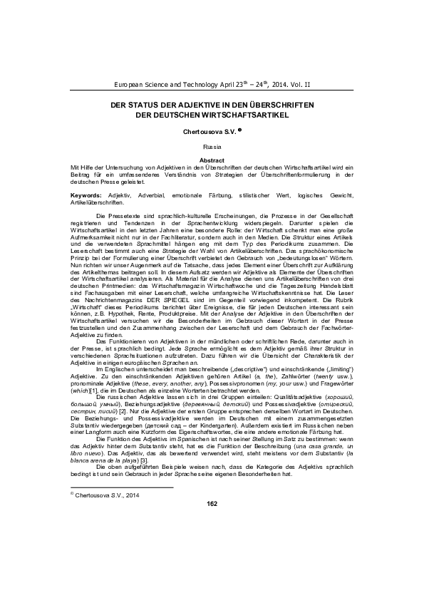 (PDF) DER STATUS DER ADJEKTIVE IN DEN ÜBERSCHRIFTEN DER DEUTSCHEN ...