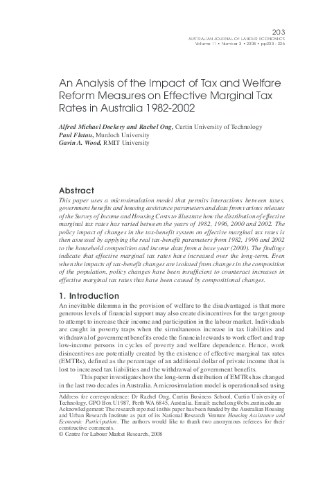 (PDF) An analysis of the impact of tax and welfare reform measures on ...