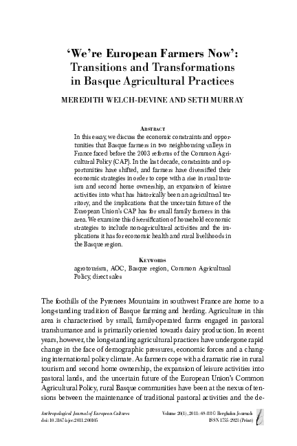 'We're European Farmers Now': Transitions and Transformations in Basque Agricultural Practices