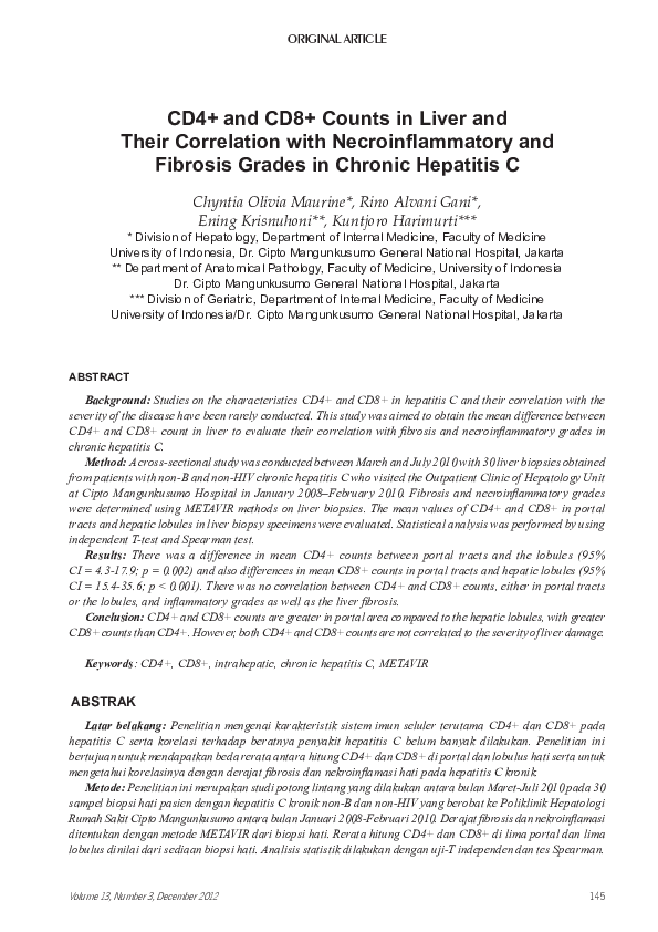 (PDF) CD4+ and CD8+ Counts in Liver and Their Correlation with ...