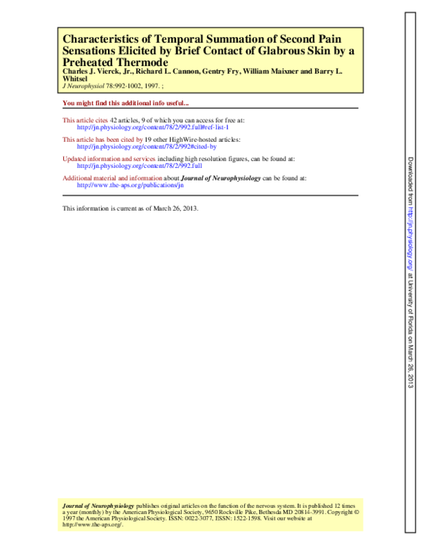 (PDF) Characteristics of temporal summation of second pain sensations ...