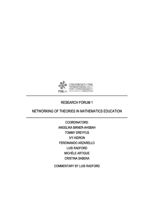 (PDF) Networking of Theories in Mathematics Education
