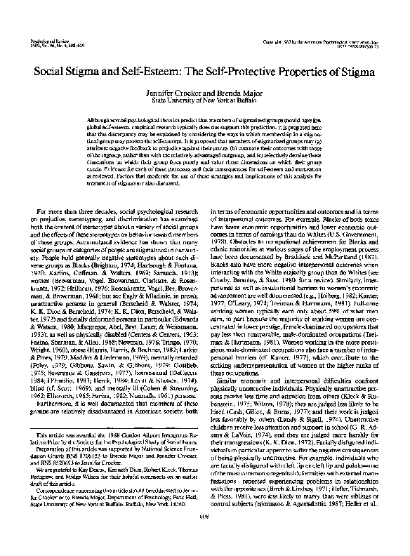 (PDF) Social stigma and self-esteem: The self-protective properties of ...