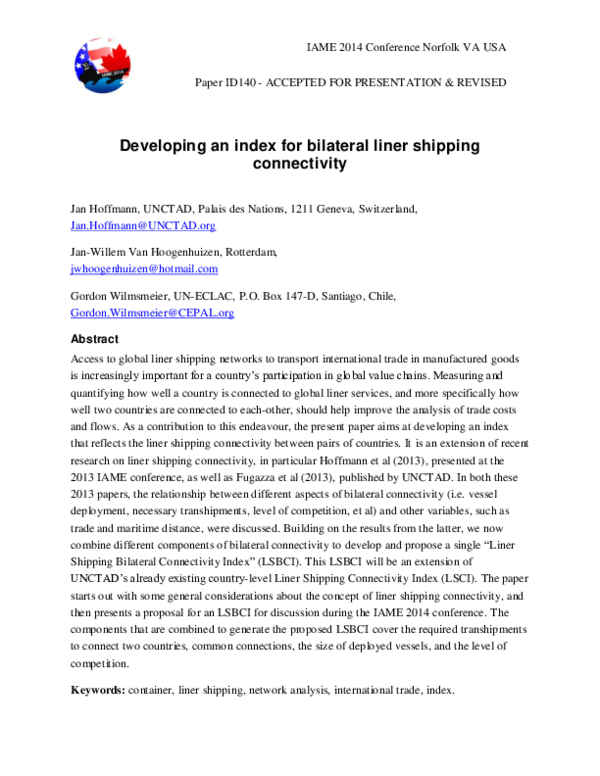 (PDF) Developing an index for bilateral liner shipping connectivity