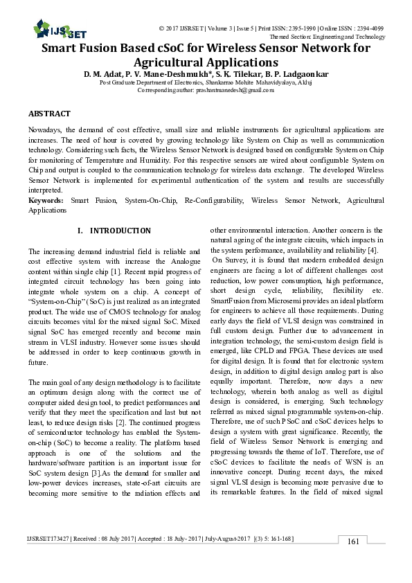 (PDF) Smart Fusion Based cSoC for Wireless Sensor Network for