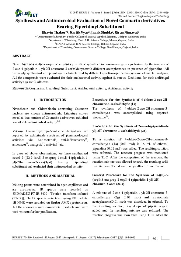 (PDF) Synthesis and Antimicrobial Evaluation of Novel Coumarin ...