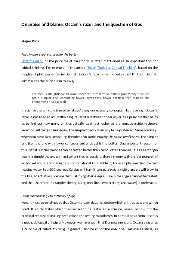 (DOC) On praise and blame: Occam's razor and the question of God