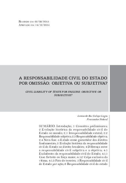 (PDF) A Responsabilidade Civil Do Estado Por Omissão: Objetiva Ou ...