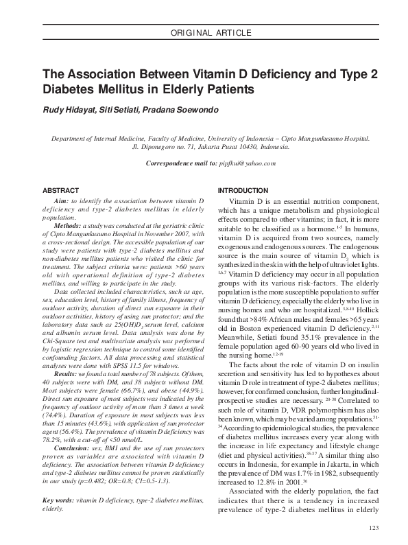 (PDF) The association between vitamin D deficiency and type 2 diabetes ...
