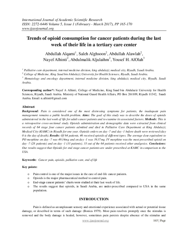 (PDF) Trends of opioid consumption for cancer patients during the last ...