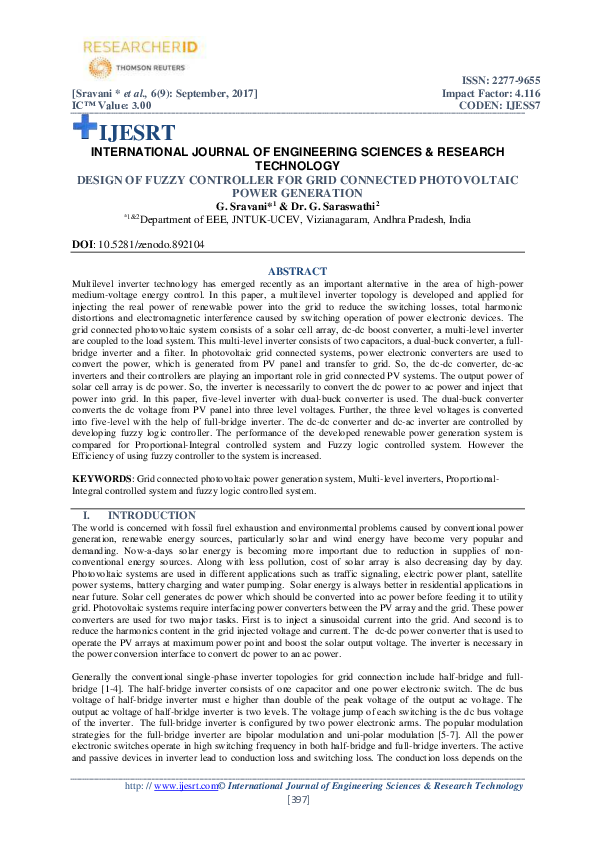 (PDF) DESIGN OF FUZZY CONTROLLER FOR GRID CONNECTED PHOTOVOLTAIC POWER ...
